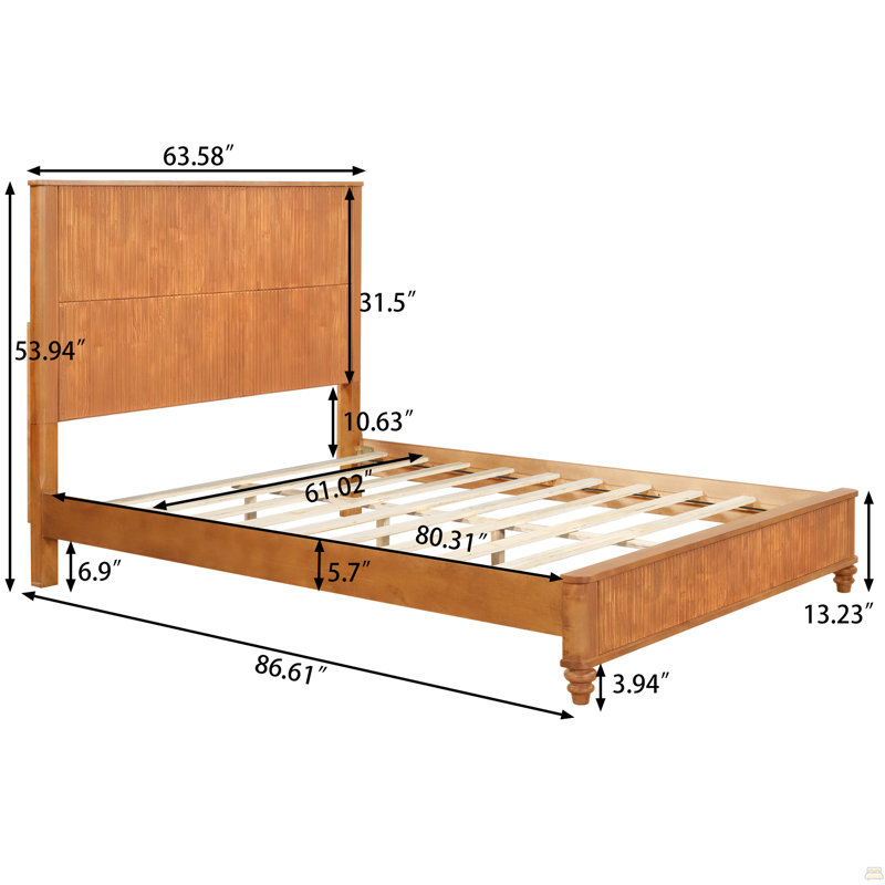 Solid Wood Bed Frame,Queen Platform Bed Frame With Headboard, Queen