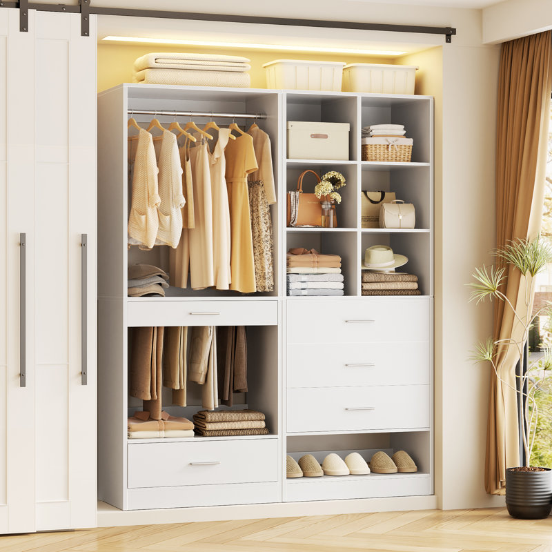 4-Drawer Freestanding Wardrobe Organizer With Hanging Rod & Storage - Walk-In Closet System For Bedroom, White