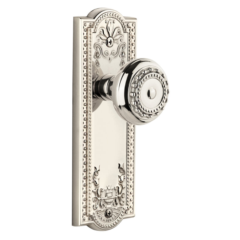 Grandeur Parthenon Plate Privacy with Parthenon Door Knob, Polished Nickel, 2 3/8"