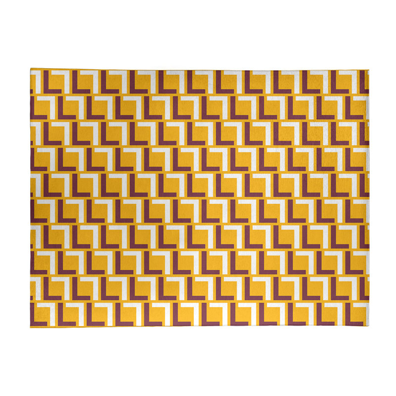 Tapis géométrique jaune / brun / blanc, Rectangle 9 pi x 12 pi