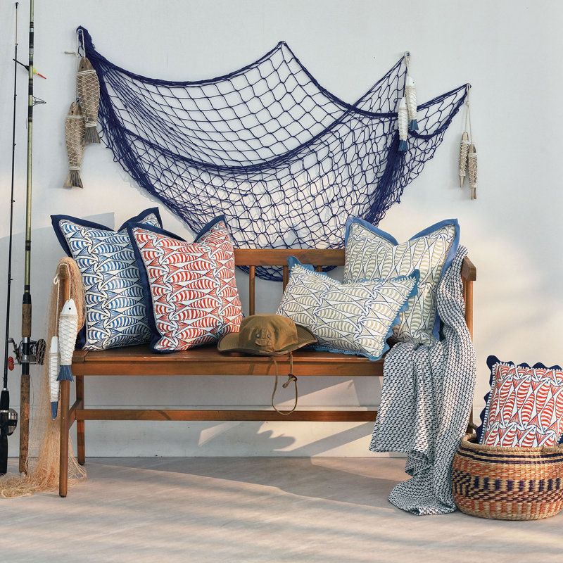 Throw Pillow, Blue/Gray/White