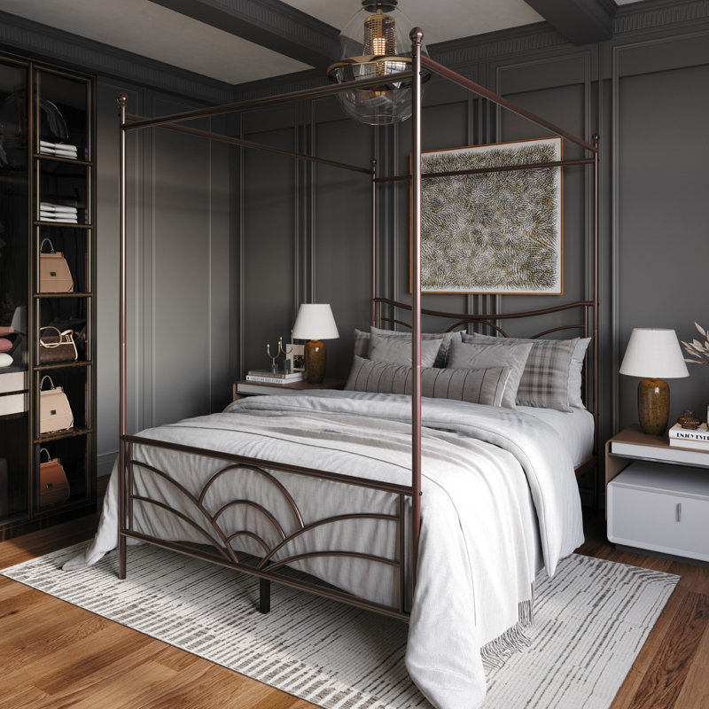 Zelai Metal Canopy Bed, Brown, Queen