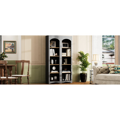 Armoire de cuisine grise H 72 po avec tablettes réglables, pour salle à manger, bibliothèque de bureau, tablettes de cuisine, bureau, rustique