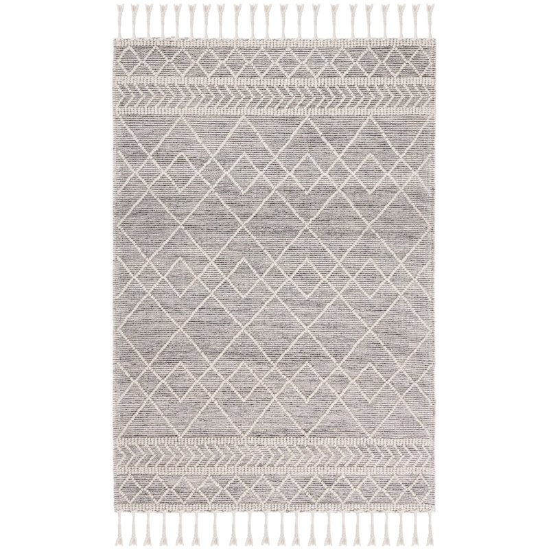 Natura Hand Woven Wool/Cotton Geometric Rug in Ivory/Black, Rectangle 4' x 6'