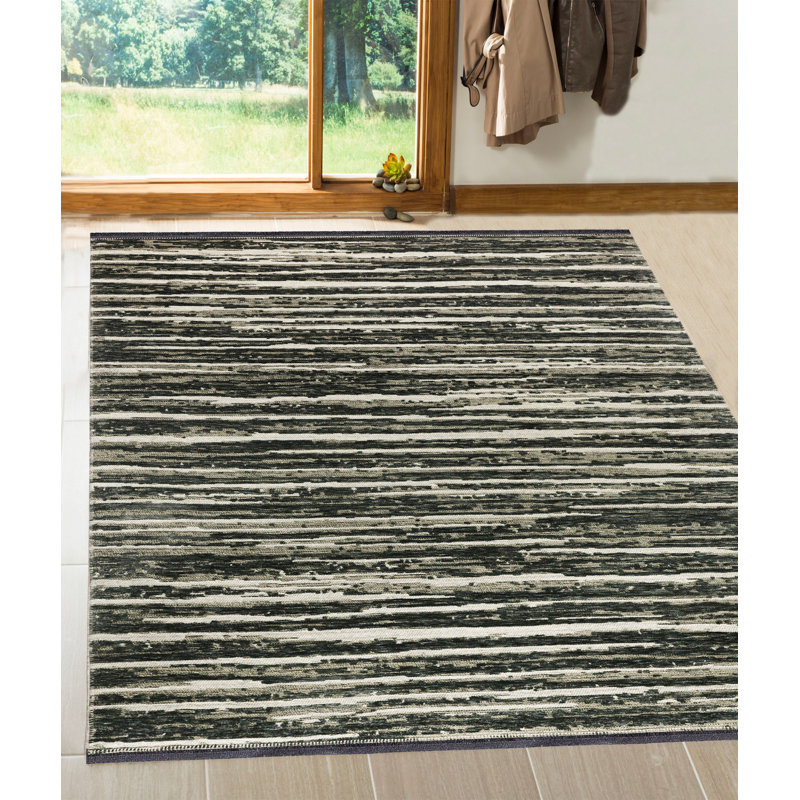 Tapis noir / beige en polyester tissé à la machine Futur, Rectangle 2 pi 7 po x 4 pi 11 po