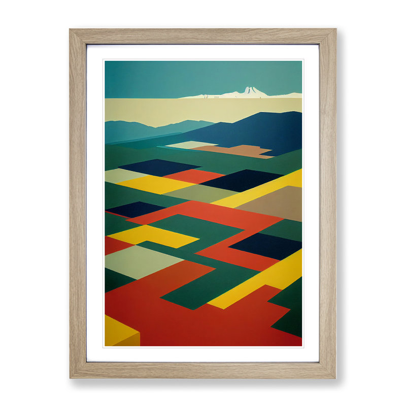 Abstract Landscape Meadow No.1 - Framed Print, 46cm H x 34cm W x 2cm D, Oak