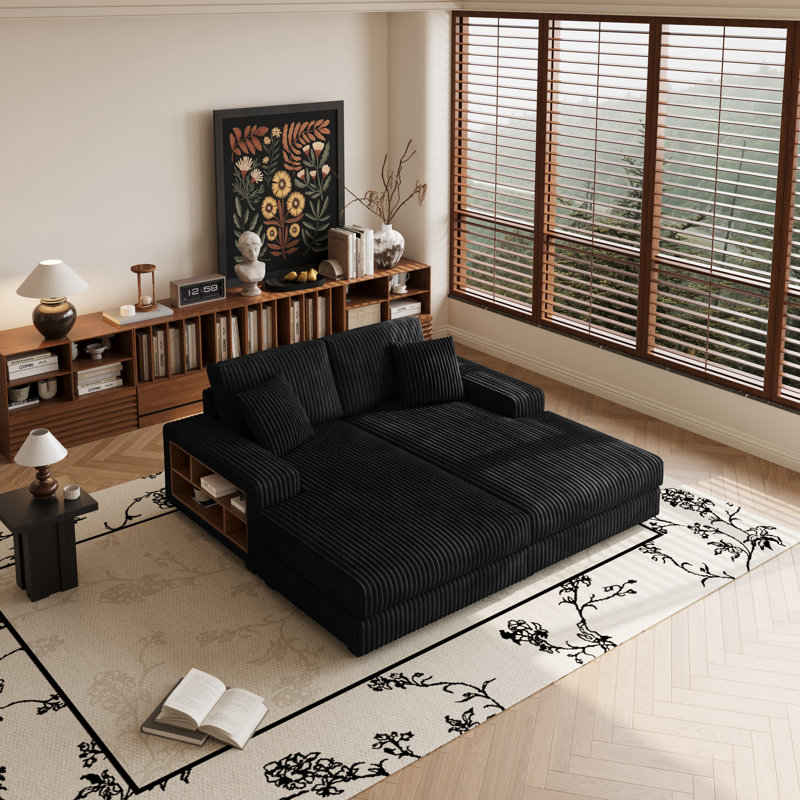 Combinaison de chaise longue convertible surdimensionnée rembourrée, Noir