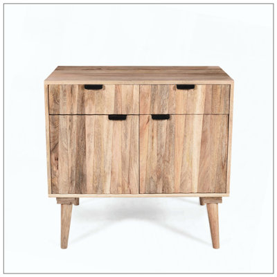 Élégante armoire à 2 portes et 2 tiroirs en bois de manguier au fini naturel