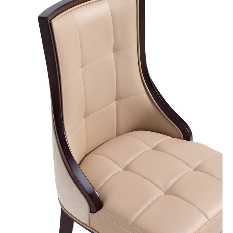 Tan Faux Leather Upholstered Side Chair with Solid Wood Legs