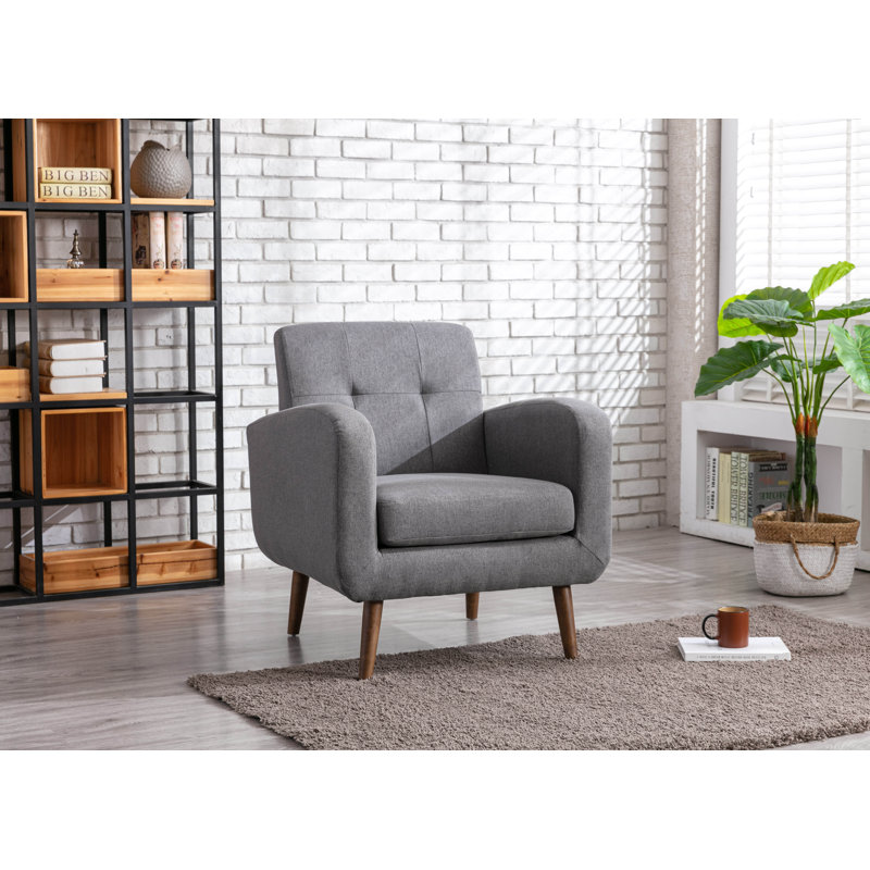 Jonoah Fabric Accent Chair with Rubberwood Legs, Gray Polyester Blend