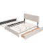 Lit plateforme tapissier avec 2 tiroirs et 1 lit gigogne simple TG - Tissu en lin beige grand-1726717366