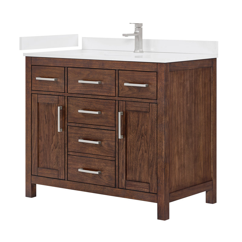 Beckett 42" Freestanding Single Bathroom Vanity with Quartz Top, Brushed Gold, Giotto Quartz, Whitewashed Oak
