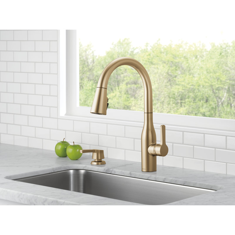 Marca Pull Down Single Handle Kitchen Faucet with Soap Dispenser, Champagne Bronze