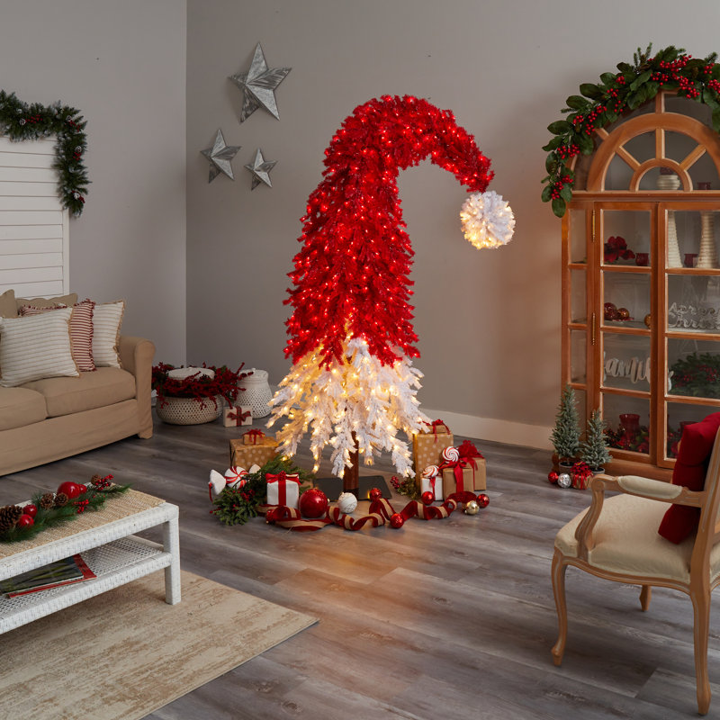 9Ft. Holiday Red Santa Hat Christmas Tree With 600 LED Lights And 1992 Bendable Branches