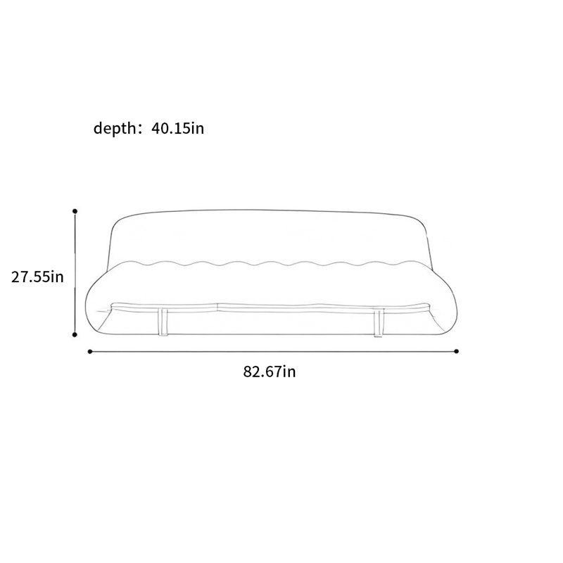 Canapé de salon en acier à dents d'acier, H 27,55 po x l 82,67 po x P 40,15 po