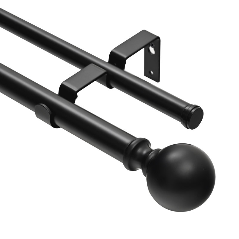UTOPIA ALLEY Leola Wall Mounted Window Treatment Telescoping Double Curtain Rod Set with Classic Cap, 1-Inch Diameter, Black