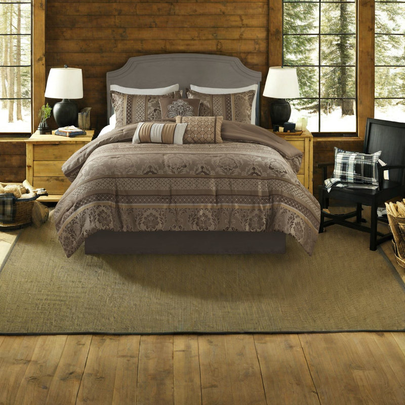 Ensembles de literie en jacquard luxueux, polyester durable, brun élégant et doré pour la décoration intérieure