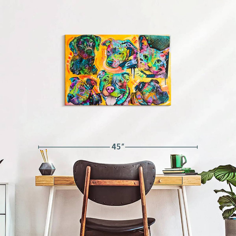 Brampt 5 Dogs And A Cat, 20" H x 30" W