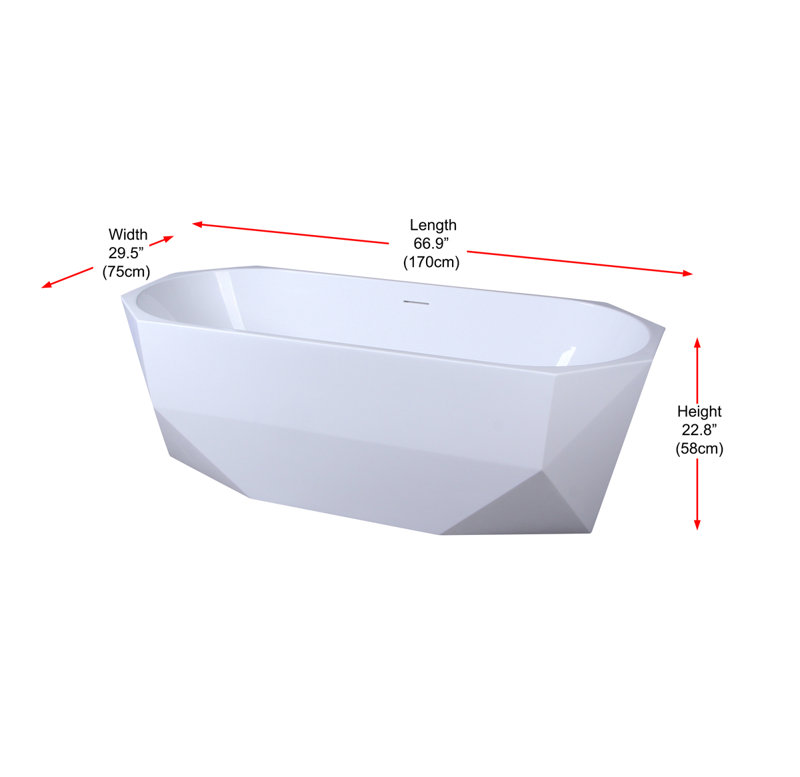 Ethen 67'' Glossy White Diamond Freestanding Acrylic Bathtub