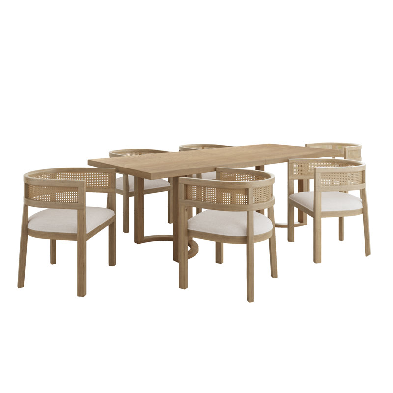 Adar 7-Piece Rubberwood Upholstered Dining Set, Light Ash
