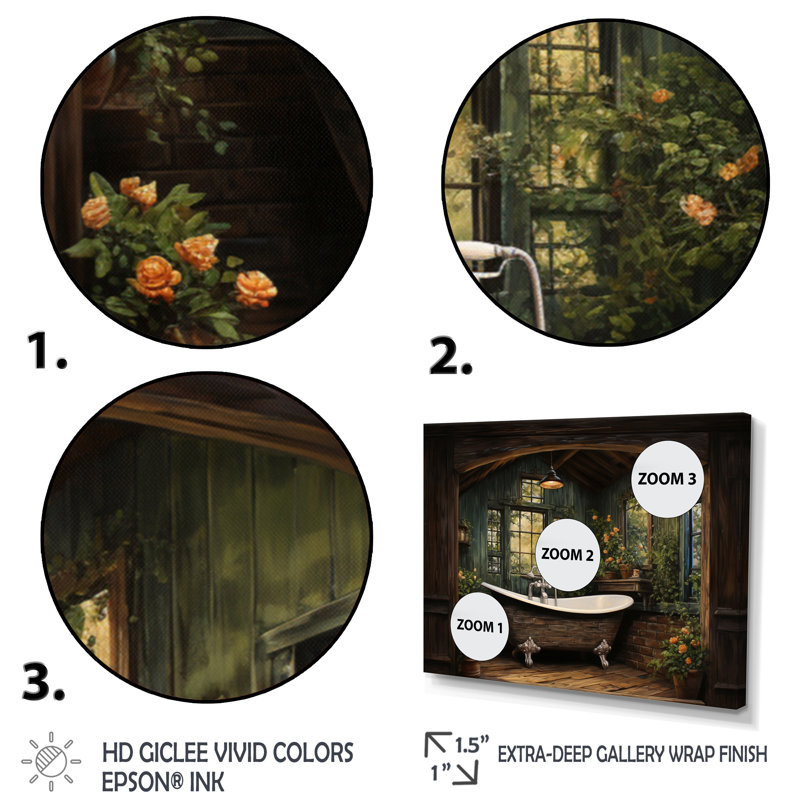«Bathroom Rustic Woodland Retreat II», impression sur toile encadrée pour salle de bain, H 12 po x l 20 po x P 1 po