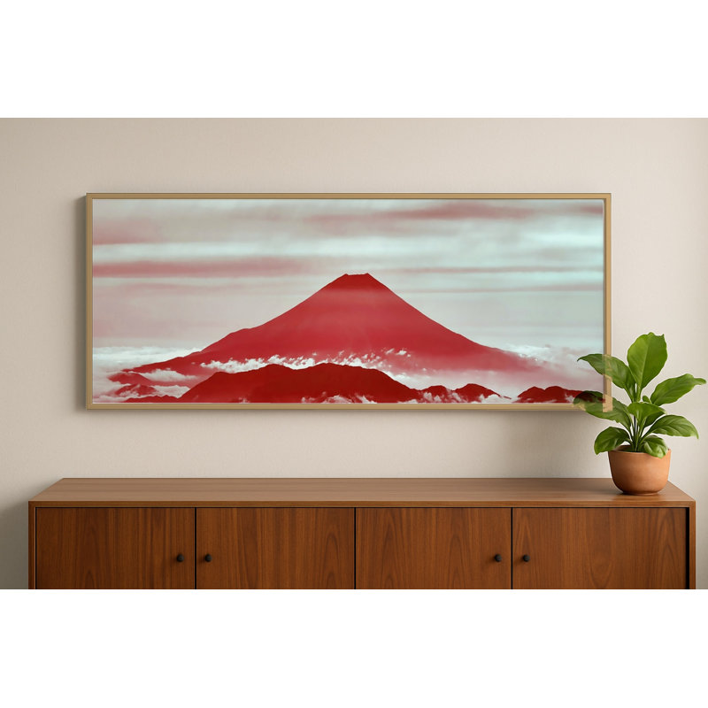 «Red Mount Fuji», art mural encadré, 22.5" H x 62.5" W, Noir