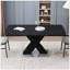 Table de salle à manger carrée moderne, extensible, plateau de table en marbre noir imprimé et pied de table en MDF en X avec base en métal-172889255