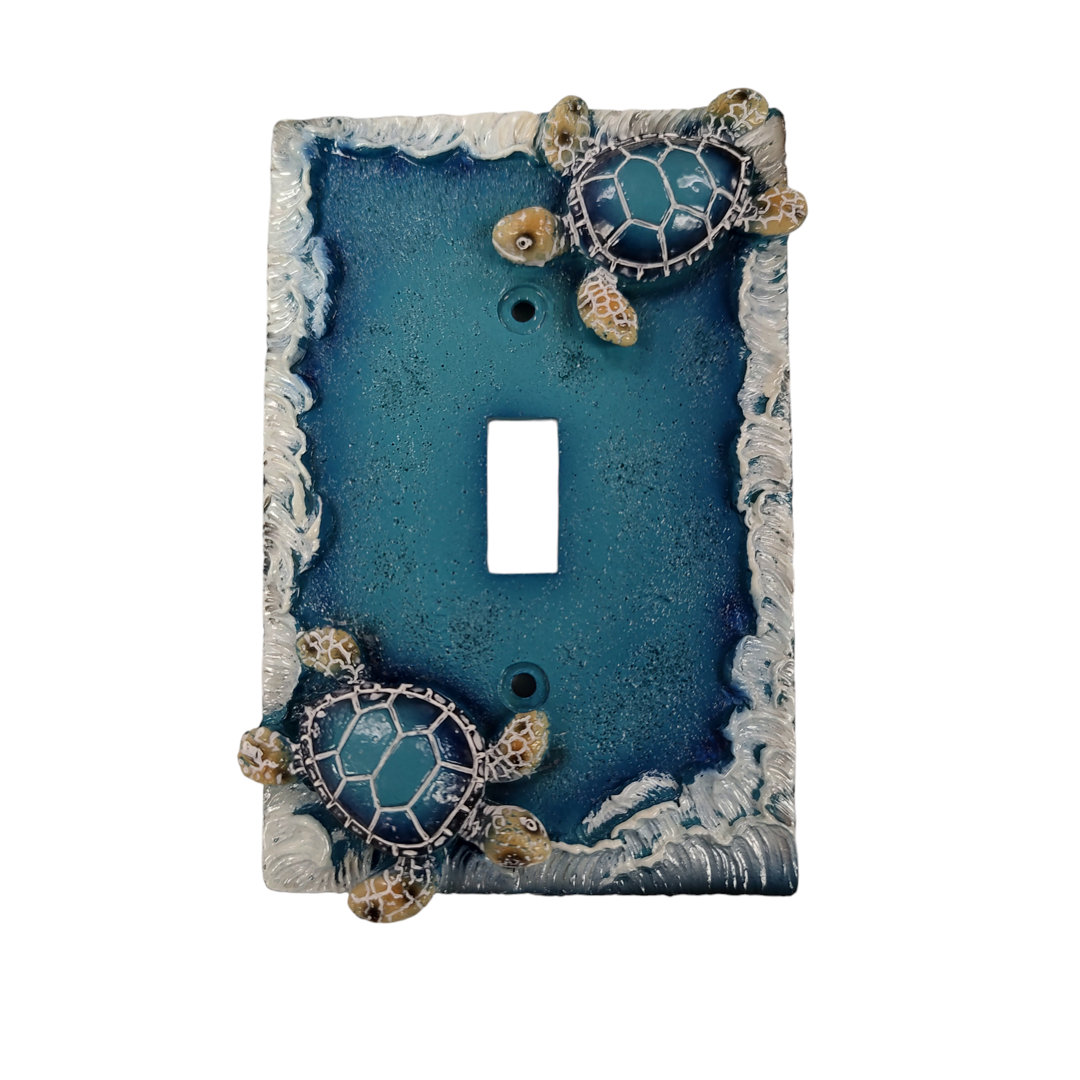 Polyresin Ocean Sea Turtle Blue Wave Border 1-Gang Light Switch Wall Plate / Switch Plate / Cover (Set of 2) De Leon Collections