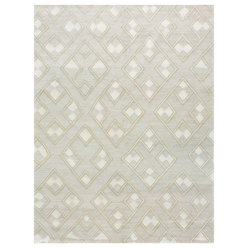 Tapis rectangulaire en laine / soie noué à la main beige / ivoire, Rectangle 8 pi x 10 pi