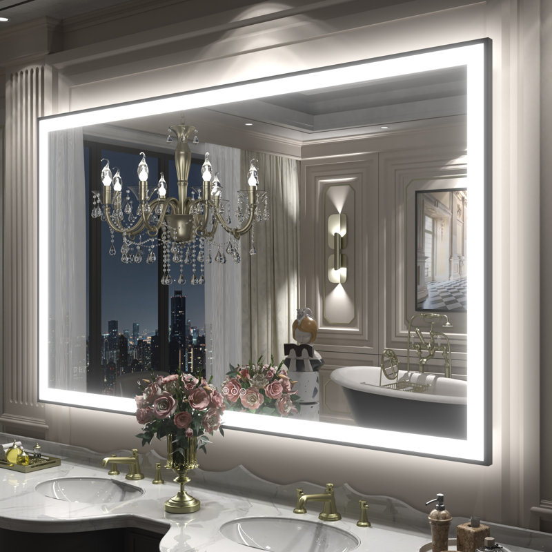 Miroir de salle de bain / de meuble-lavabo avec cadre en verre trempé à DEL certifié Aevar UL avec garantie de 3 ans