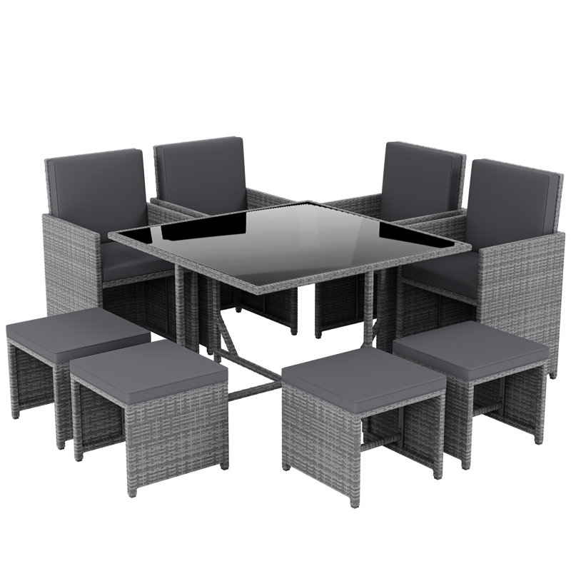 Parkson 8-Seater Dining Set with Cushions, UKFR Certified, Grey