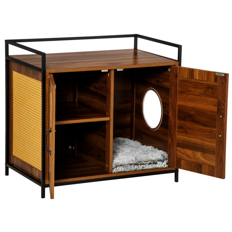 Shelved Hidden Litter Box Enclosure With Spacious Top And Interior