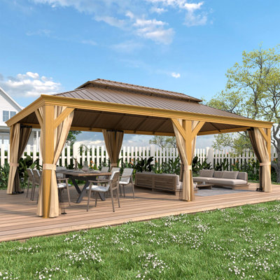 22 Ft. W x 14 Ft. D Hardtop Gazebo, PRO Premium Aluminum Frame Gazebos With Galvanized Steel Double Roof, Permanent Outdoor Metal Pavilion With Curtain And Netting For Patio, Lawn, Deck