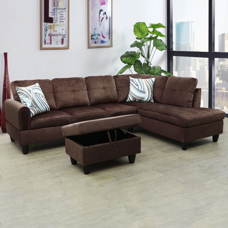 Jacksmith Upholstered Sectional, Right Hand Facing, Chocolate Polyester Blend