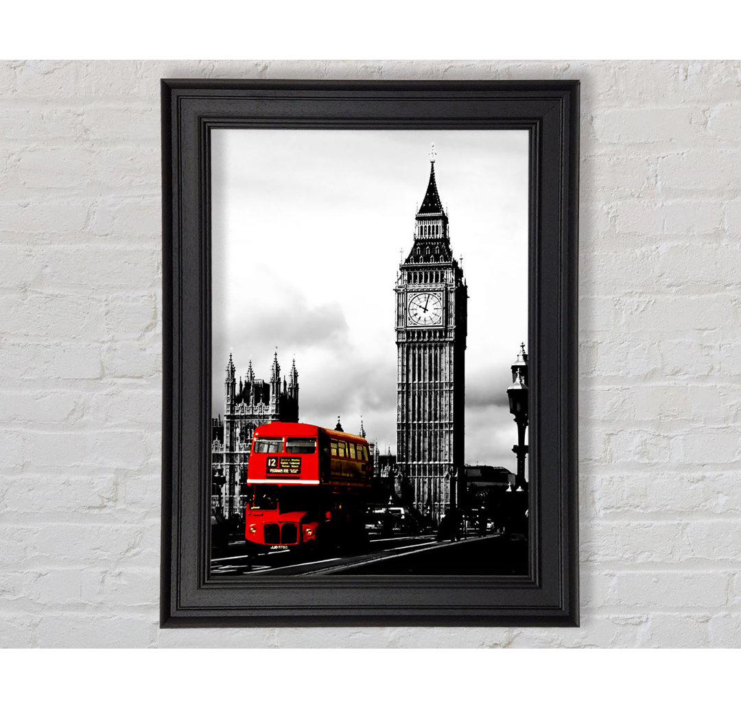 London Big Ben Roter Bus B N W Gerahmter Druck