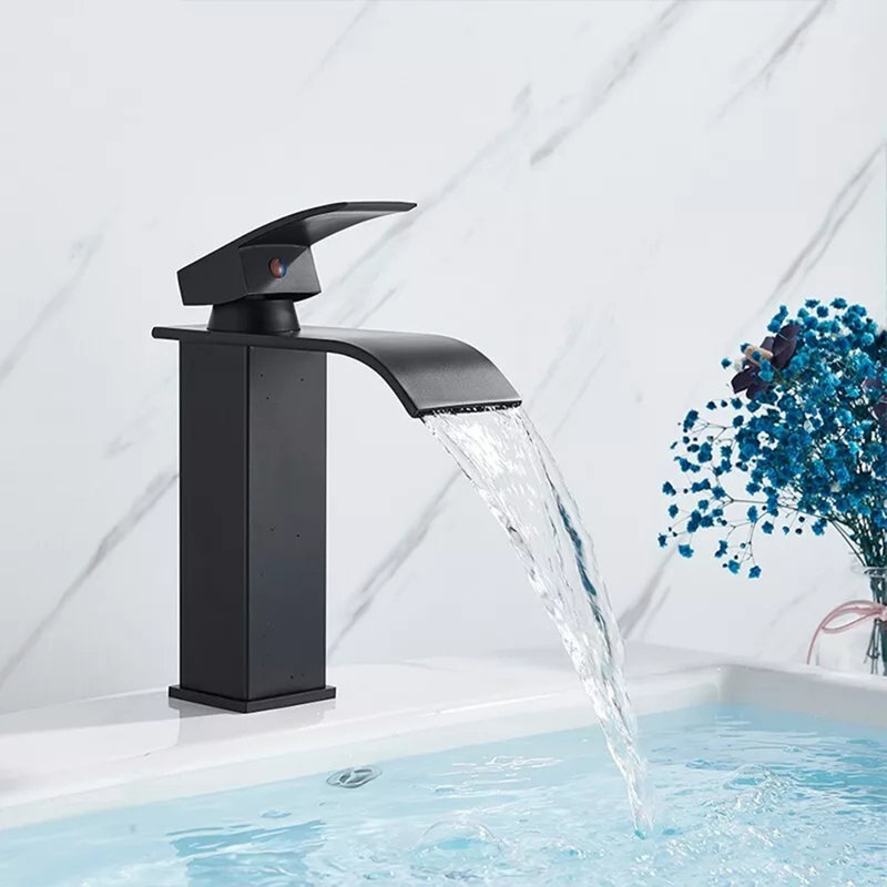 Black Basin Sink Mixer Tap Waterfall Cloakroom Mono Single Lever Bathroom Tap
