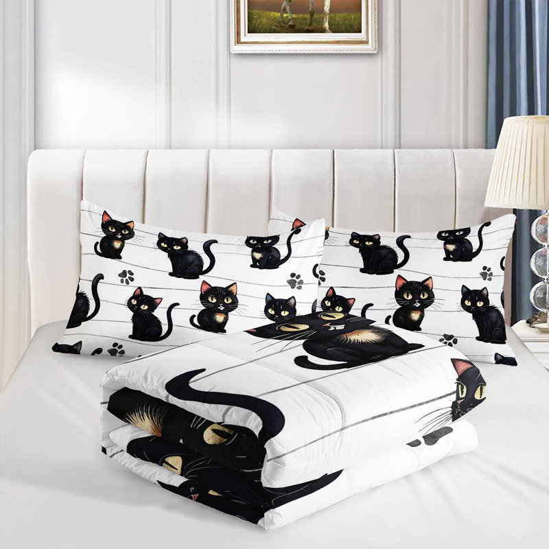 Ensemble d'édredon pour chat, ensemble de literie avec 2 taies d'oreiller, literie douce et lavable à la machine, édredon toutes saisons