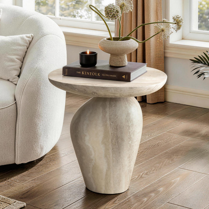 Table d'appoint asymétrique en fibre de verre et galets