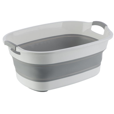 Collapsible Wash Basin - 20L Portable Sink with Drain Plug - Foldable Plastic Tub Dish Pan for Camping Gear, Handwashing Laundry, Vegetables, Dishes, Bottles, or RV Dishpan (Gray)