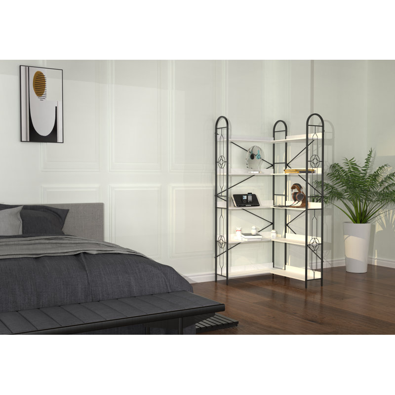 5 Tier Corner Bookshelf, Modern Corner Bookcase, Large Open Shelf Bookcase,Display, Shelving, Tall Bookshelves Storage Display Rack For Bedroom, Living Room And Home Office, White