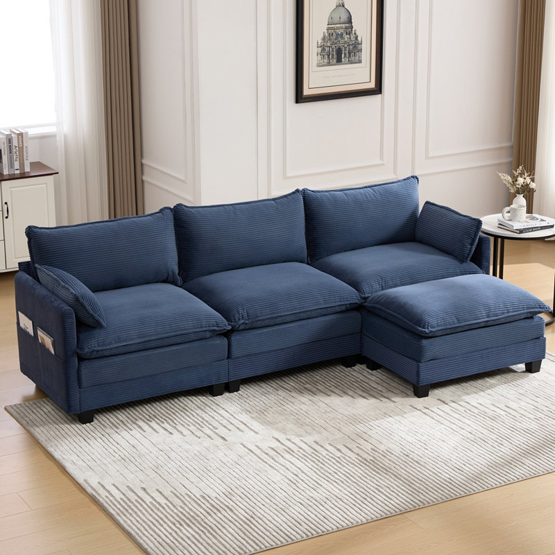 Oversized Modular Sectional Sofa with Movable Ottoman, Navy