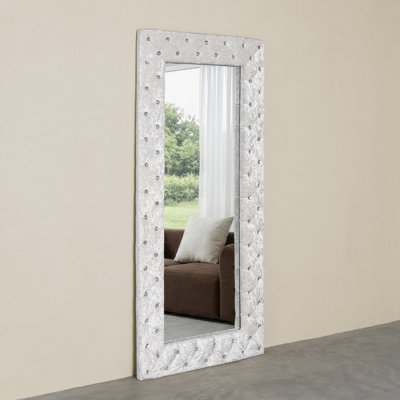 Casmer Crystal Tufted 70" H Large White Full Length Mirror