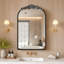 Armoire à pharmacie vintage avec miroir et rangement, 40,6 x 61 cm, miroir mural arqué pour salle de bain avec dessus sculpté, encastrable et en applique, avec étagère réglable et crochets à bijoux, noire-1497247222