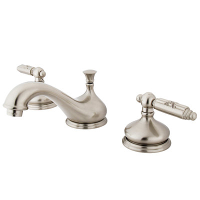Kingston Brass Georgian Two-Handle 3-Hole Deck Mount Widespread Bathroom Faucet with Brass Pop-Up Drain