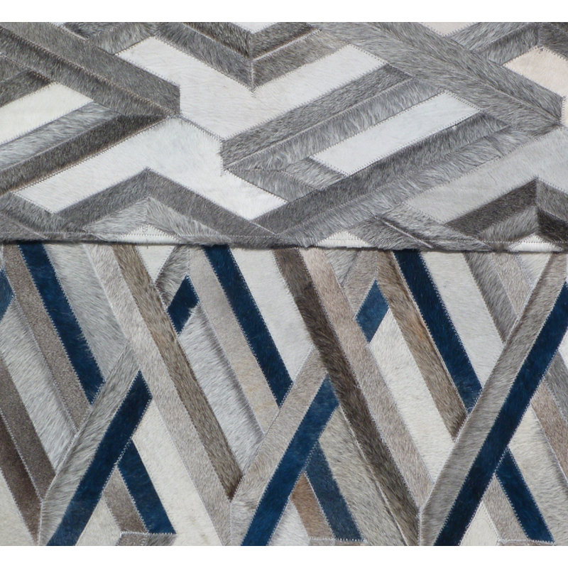 Natural Hide Cowhide Geometric Area Rug, Rectangle 9'6" x 13'6"