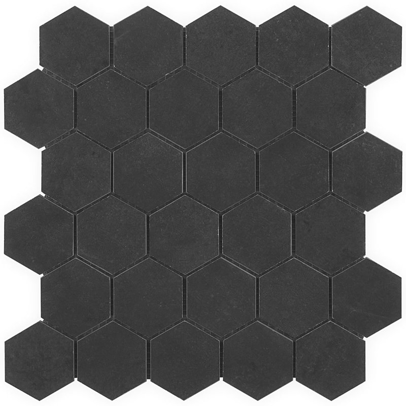 Portrait 2" Hexagon Matte Porcelain Mosaic Tile, Black Gold