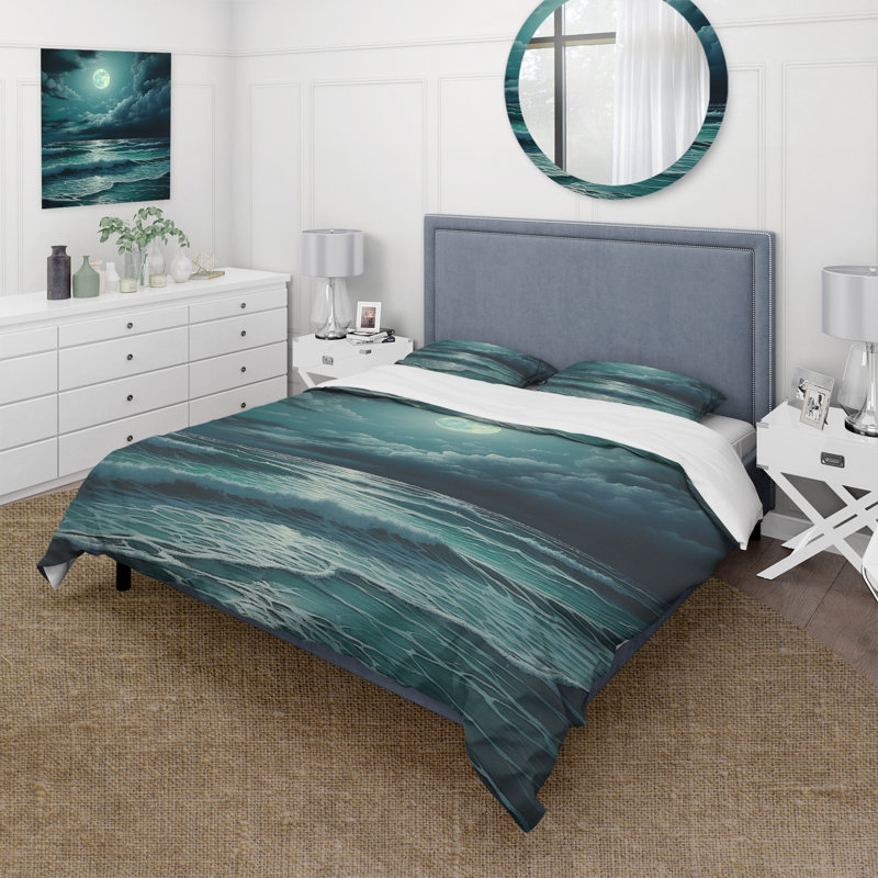 Ensemble de housse de couette de plage Super Moon Over The Sea IV - Microfibre de polyester