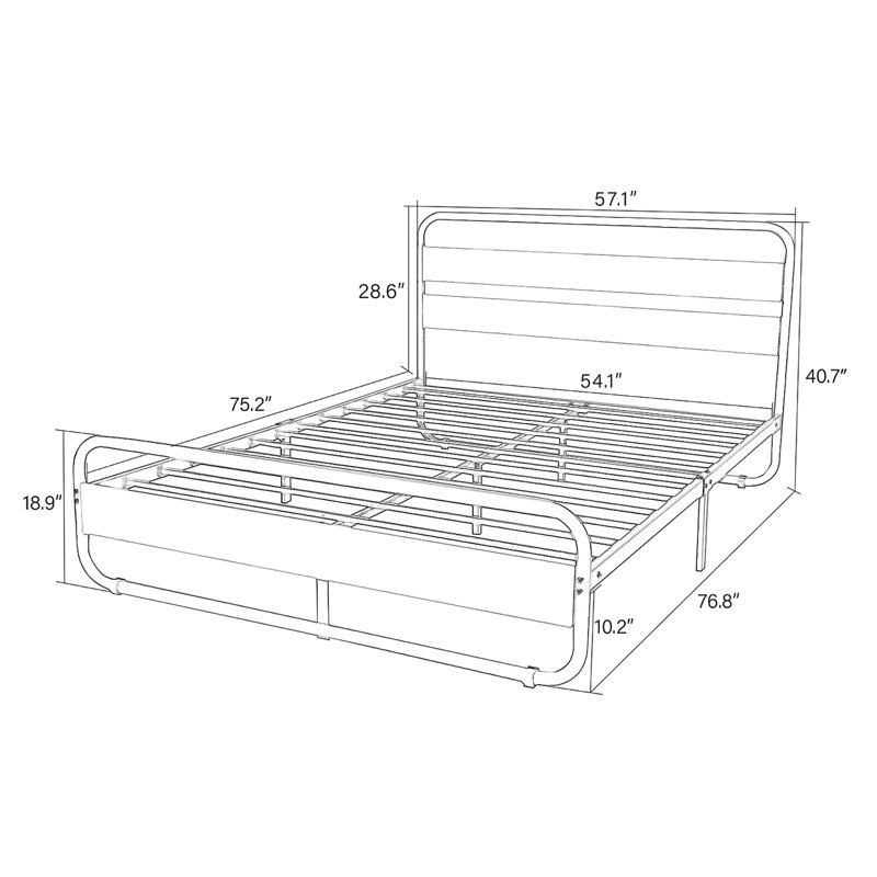 Lit plateforme en métal avec tête de lit et pied de lit en bois Darlicia, Lit double, Noyer