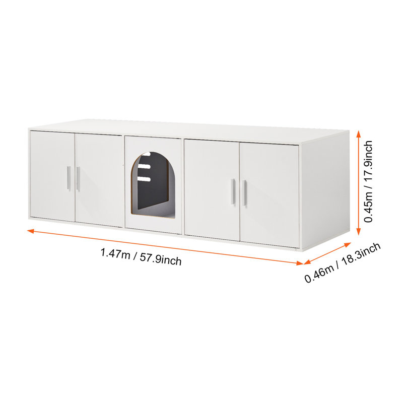 Meuble de litière en alliage d'aluminium blanc pour chat avec armoire à portes multiples