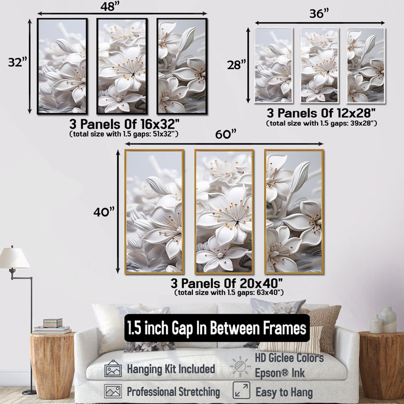 Ensemble de décorations murales parfumées Plumeria Serenade III - Plumeria, Cadre flottant doré, H 28 po x l 36 po x P 1 po